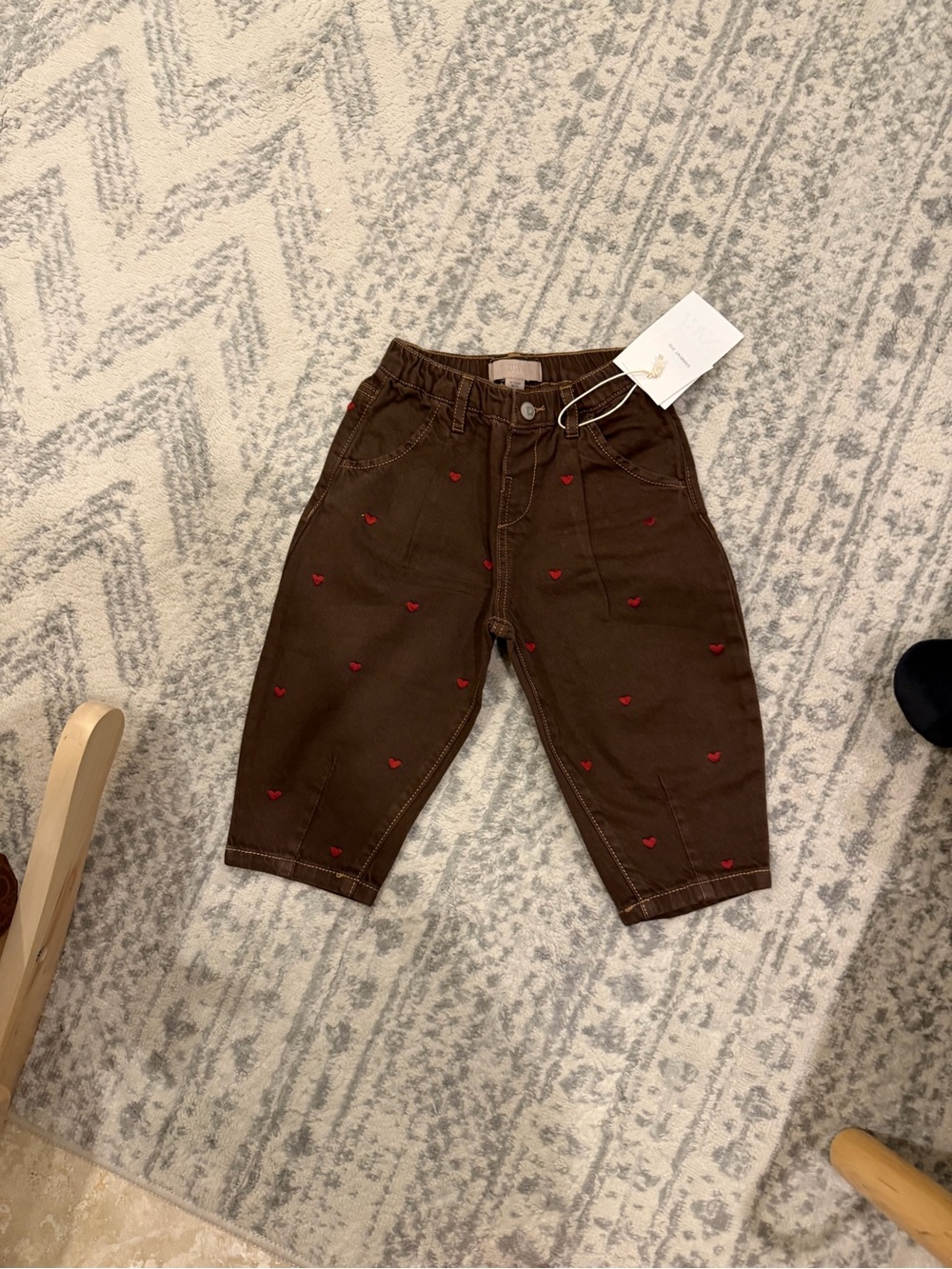 Zara Brown Jeans with Red Heart Embroidery